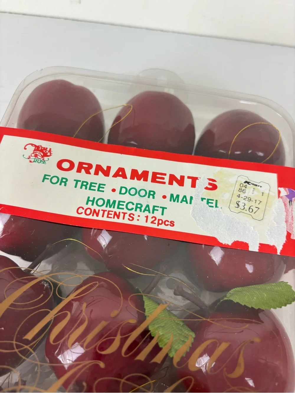 Vintage Christmas Apple Ornaments - Red Set of 12-NEW